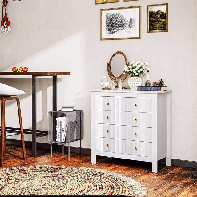 EONLION Modern 5 Drawer White Bedroom Chest of Drawers with Gold Details, Width: 100 cm