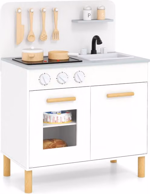 Costway Kids Wooden Kitchen Playset in White