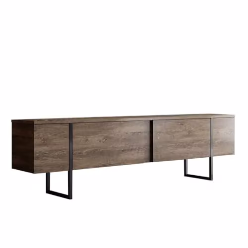 Calicosy Luxury Modern TV Stand with 2 Drop-Down Doors in Brown, W: 180 cm, D: 50 cm, H: 30 cm – 4