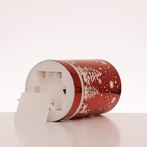 Shatchi Christmas Forest Scene Etched Glass Cylinder Table Lamp, Red, Height: 13 cm – 3