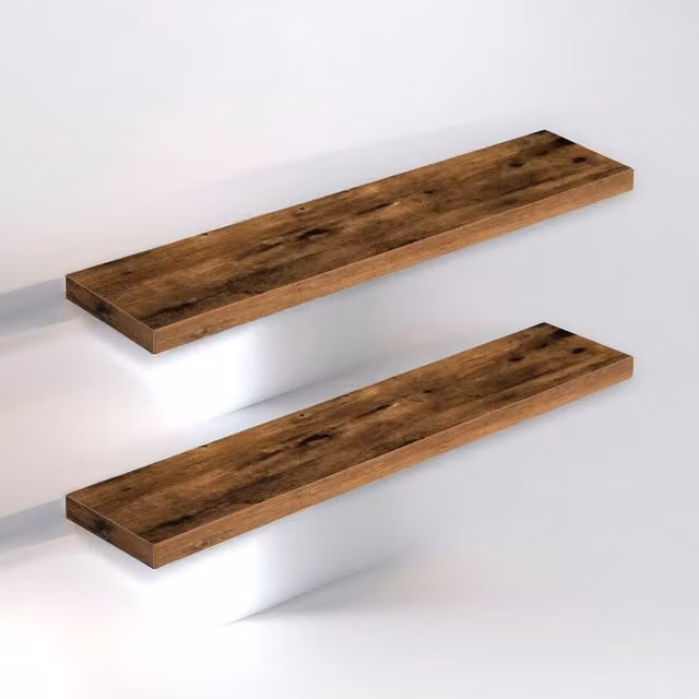 Rafaelo Mobilia Set of 2 Brown Floating Shelves with Integrated Lighting, Width: 100 cm