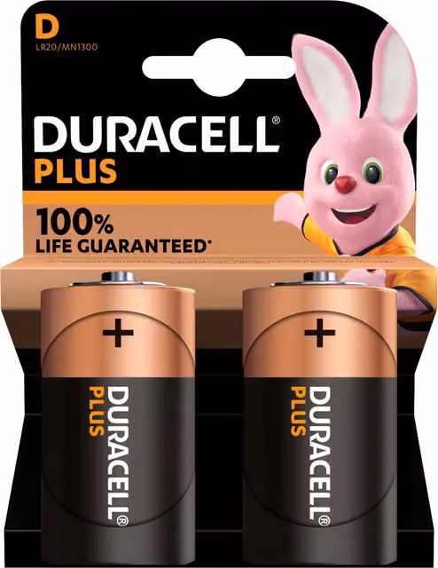 Duracell Plus Power D Batteries, Black