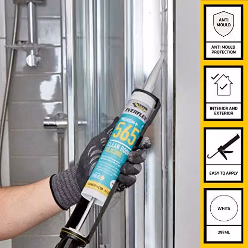 Everbuild Everflex 565 Premium+ Clean Room Mould and Bacteria Resistant Silicone Sealant, White, 295ml – 2
