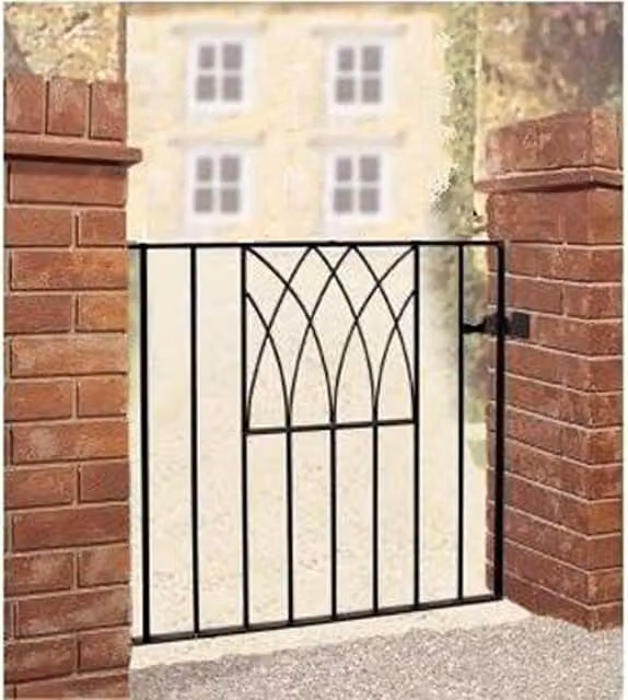 Burbage Iron Craft Abbey Modern Low Flat Top Single Gate in Black, Fits Gap of W: 99.1 cm, H: 81.2 cm