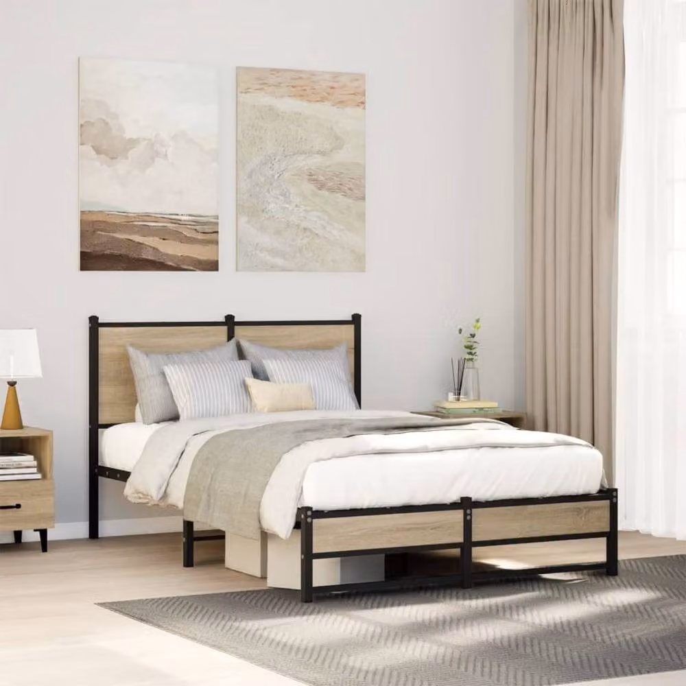 Berkfield Home Metal Bed Frame in Sonoma Oak, Small Double, W/D/H: 120 x 190 cm – 2