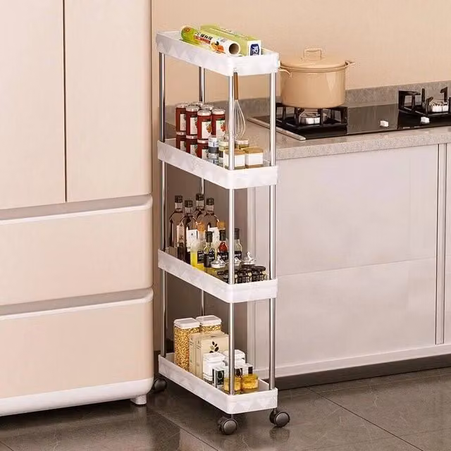 PAWNORA Slim 4 Tier Rack Trolley in White, W/D/H: 83 x 40 x 20 cm – 1