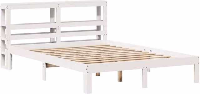 Berkfield Home Beautiful Small Double Bed Frame with Headboard and Side Compartments in White Solid Pine, W/D/H: 190 x 120 x 82 cm