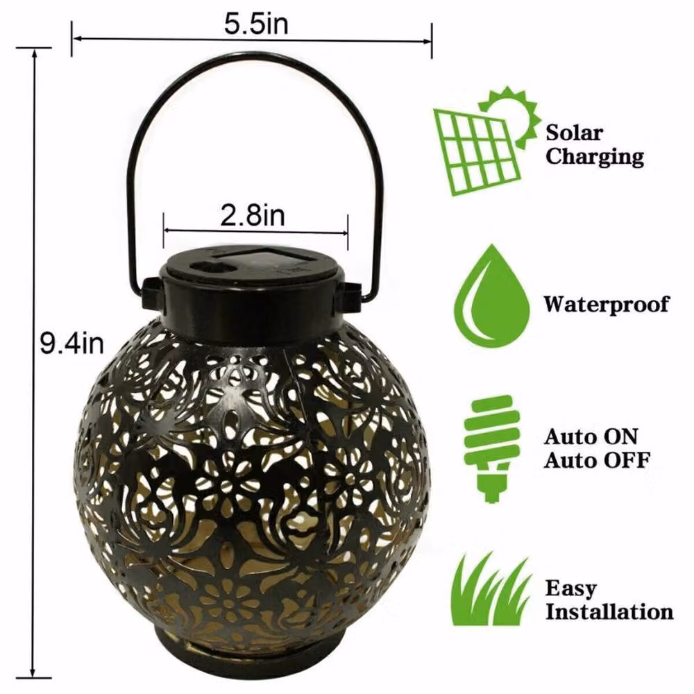 EONLION Solar Powered LED Moroccan Lantern in Black, Height: 100 cm – 2