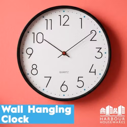 Harbour Housewares Black Minimalist Round Quartz Wall Clock with Glass Face, Diameter: 30 cm – 2