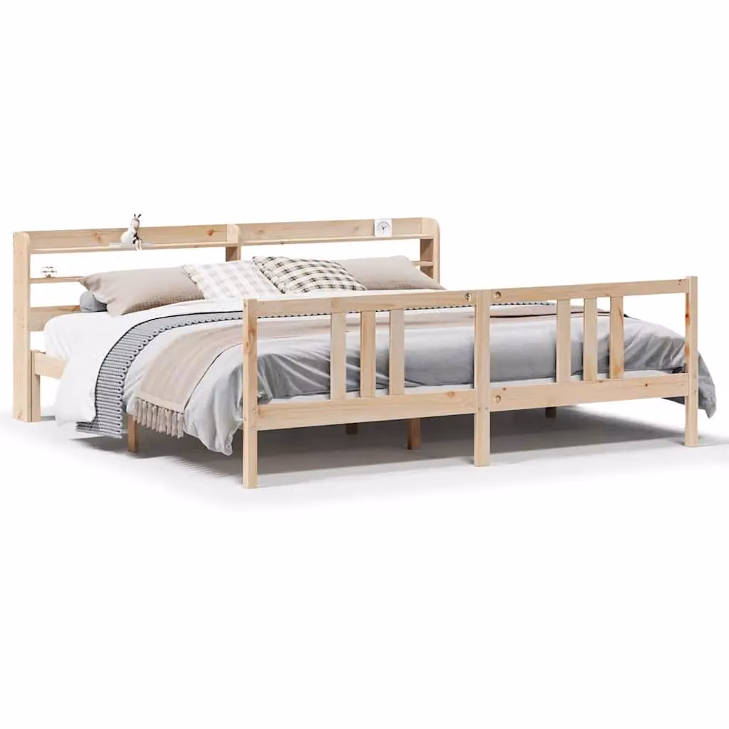 Berkfield Home Rustic Brown Solid Wood Bed Frame with Headboard and USB Charging Port, W/D/H: 200 x 200 cm – 2