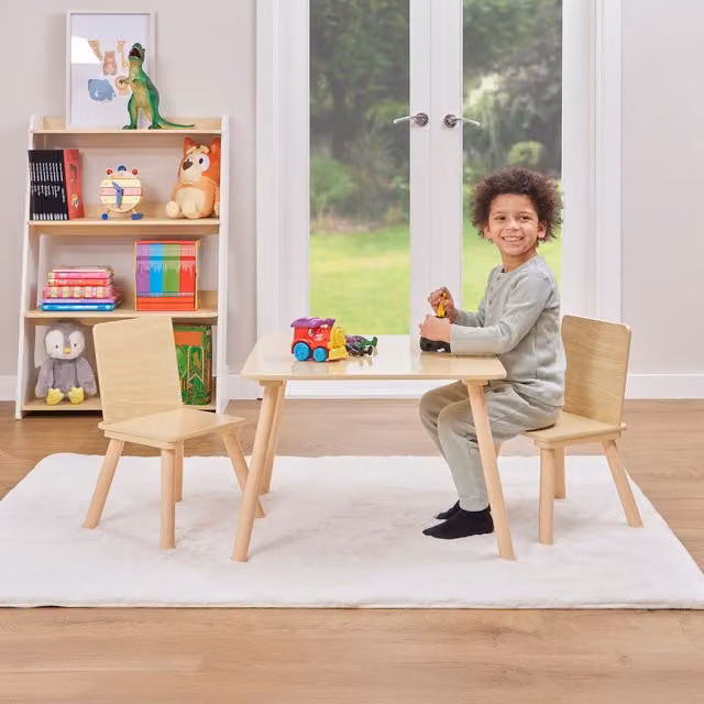 Liberty House Toys Modern Childrens Rectangular Wood Table and Chairs Set in Brown and Beige