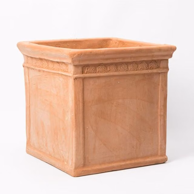 Primrose Terracotta Medium Cube Planter Tub in Brown and Orange