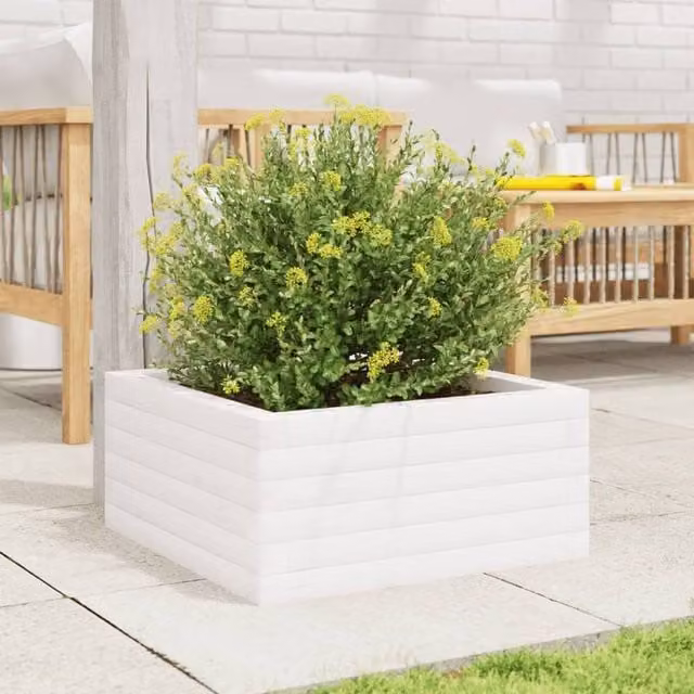 Berkfield Home Decorative Garden Planter in White Solid Wood Pine, W/D/H: 50 x 50 x 23 cm – 1