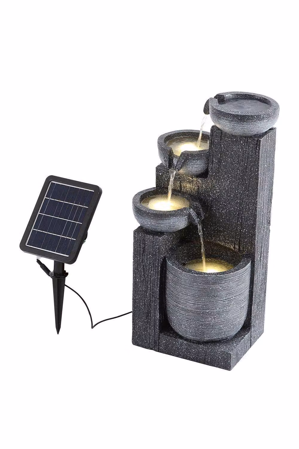 H&O Direct Solar-Powered Stone Water Fountain in Grey – 3