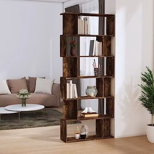 vidaXL Revera Book Cabinet and Room Divider in Smoked Oak, W/D/H: 80 x 24 x 192 cm – 2