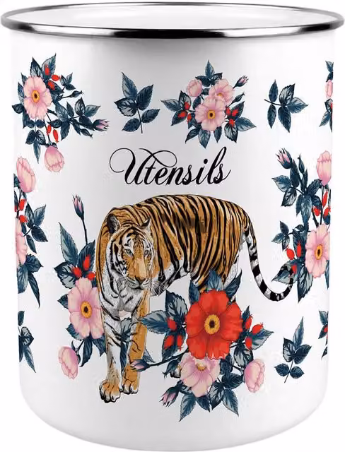 Purely Home Majestic Tiger Freestanding Metal Kitchen Utensil Holder in Multicolour