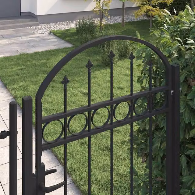 Berkfield Home Elegant Steel Swing Fence Gate with Arched Top, Black, W: 100 cm, H: 175 cm