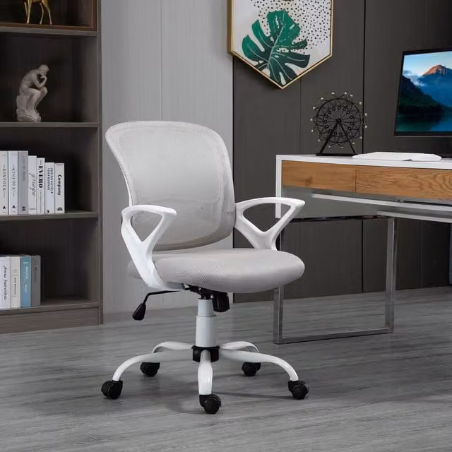 Vinsetto Modern Grey Fabric Swivel Mesh Home Office Task Chair with Armrests and Castors