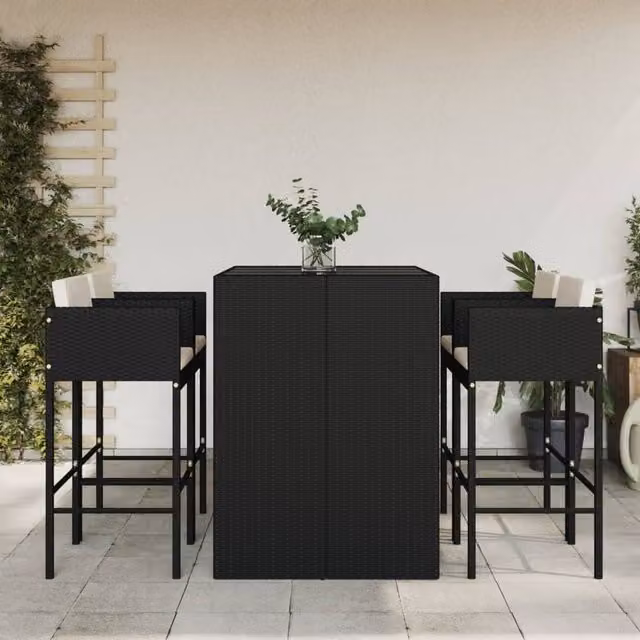 Berkfield Home 5 Piece Modern Garden Bar Set with Cushions in Black Poly Rattan – 1