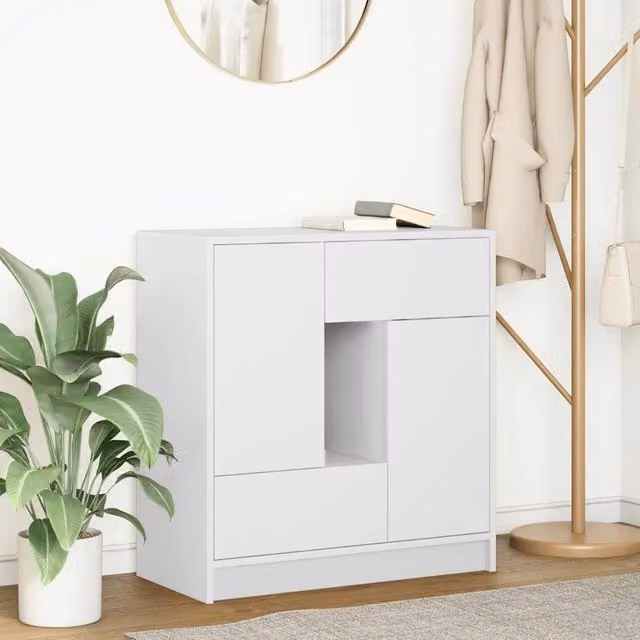 Berkfield Home Modern White Sideboard with Drawers and Doors W/D/H: 70.5 x 34 x 74.5 cm