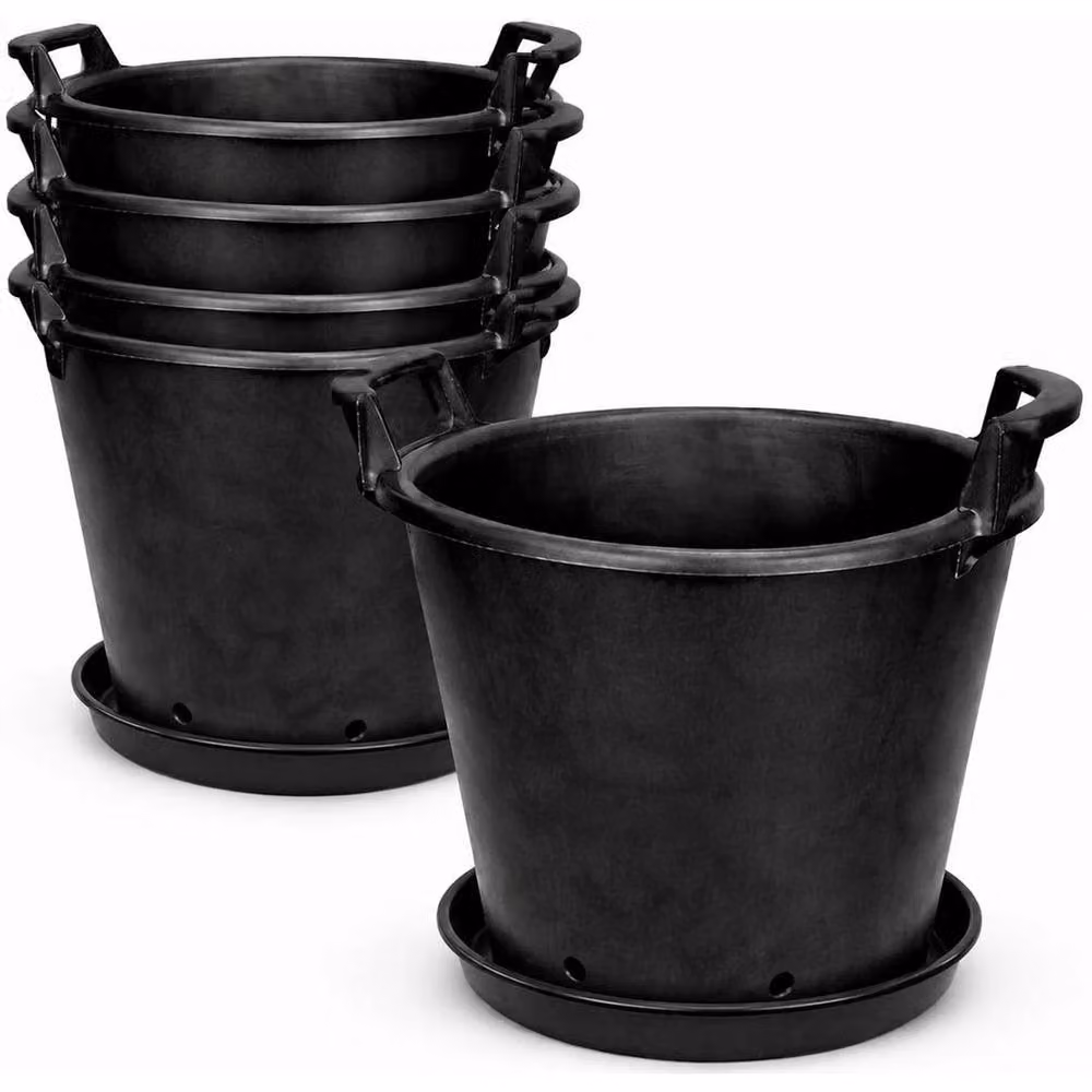 SPETLEK Set of 5 Large Black Plant Pots with Saucers, 30L Capacity – 2