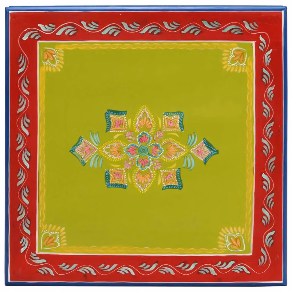 Berkfield Home Green Hand Painted Solid Mango Wood Square Coffee Table with Floral Ethnic Design – 2