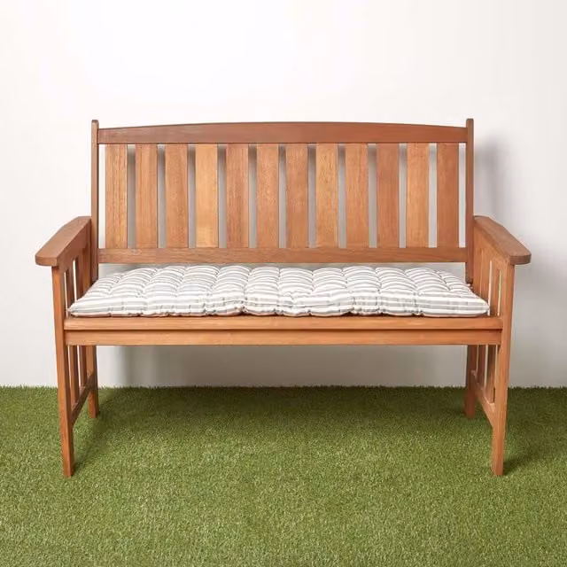 Homescapes Luxury Cotton Stripe Garden Bench Cushion in Grey, Width: 143 cm