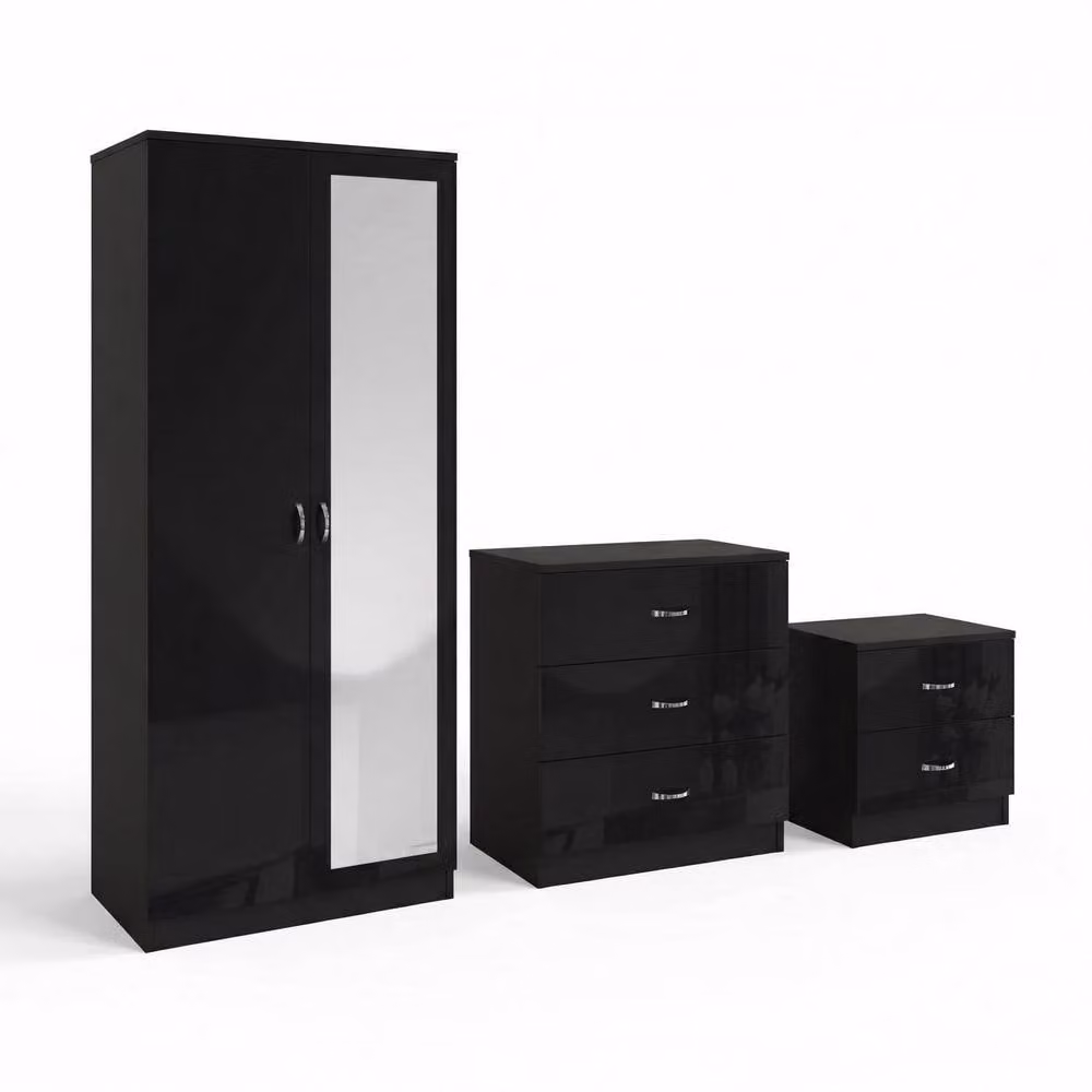 FWStyle Chilton 3 Piece Black Gloss Modern Bedroom Furniture Set – 4