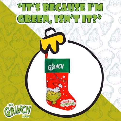 VFM e-Store Grinch Christmas Stocking in Red and Green, H 40 cm x W 26 cm x D 26 cm – 5