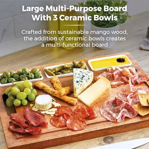 Tower Multi-Purpose Mango Wood Chopping Board with Ceramic Bowls in Brown – 2