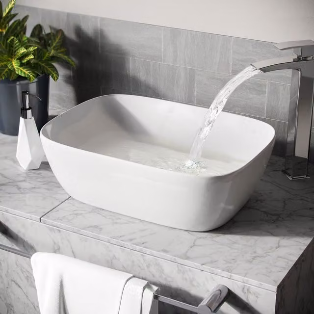 Nes Home White Ceramic Rectangular Countertop Cloakroom Basin, W: 46.0 cm, D: 32.5 cm, H: 14.0 cm – 1