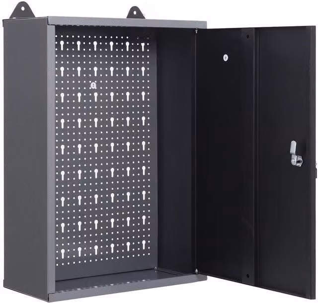 Livingandhome Metal Wall Mounted Lockable Pegboard Tool Cabinet, Black