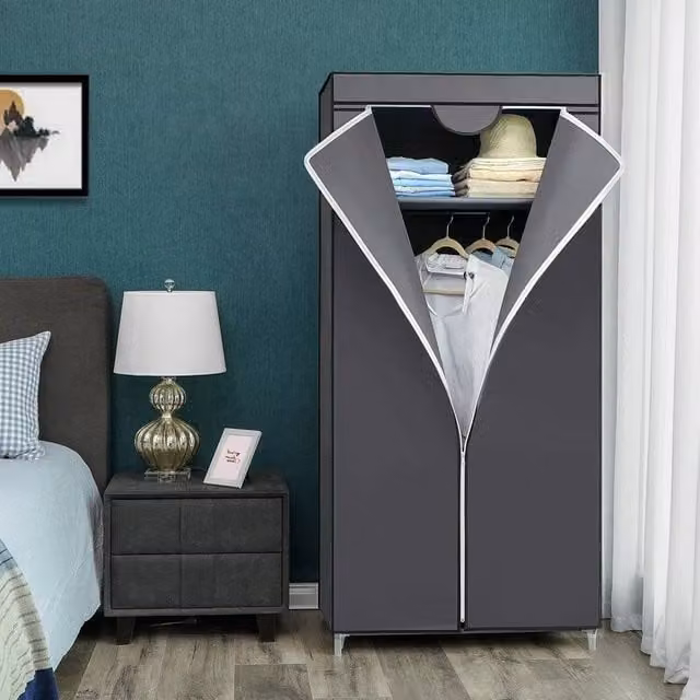 SONGMICS Grey Fabric Folding Wardrobe with Internal Shelves, W/D/H: 100 x 50 x 160 cm
