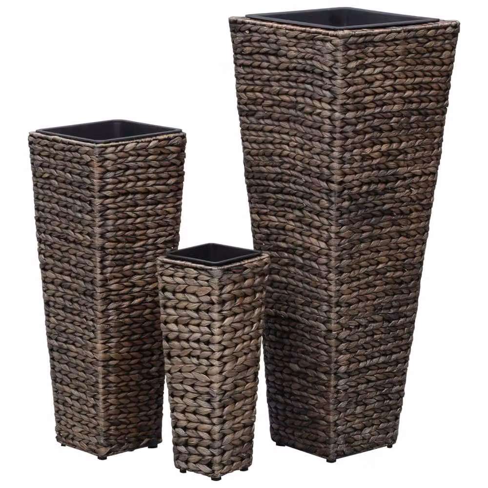 Berkfield Home Garden Set of 3 Water Hyacinth Raised Planters in Dark Brown – 3