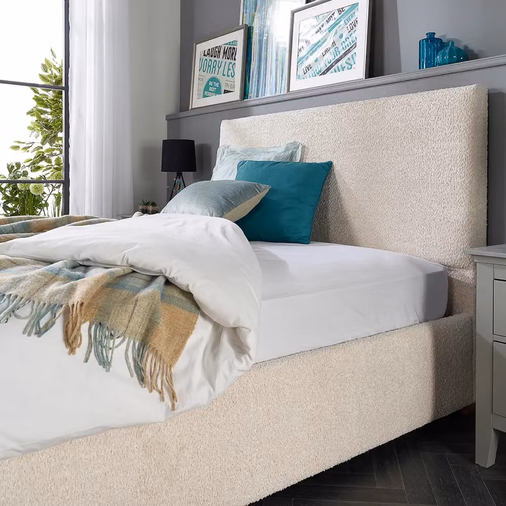 Aspire Bouclé Upholstered Garland Ottoman Bed Frame in Beige, W/D/H: 140 x 200 cm – 2