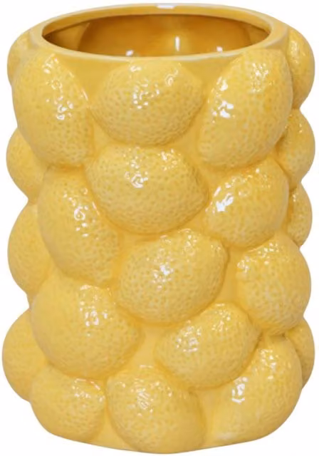 Four Candle Zesty Lemon 3D Ceramic Vase in Yellow, H: 18.0 cm, W: 14.0 cm, D: 1.0 cm