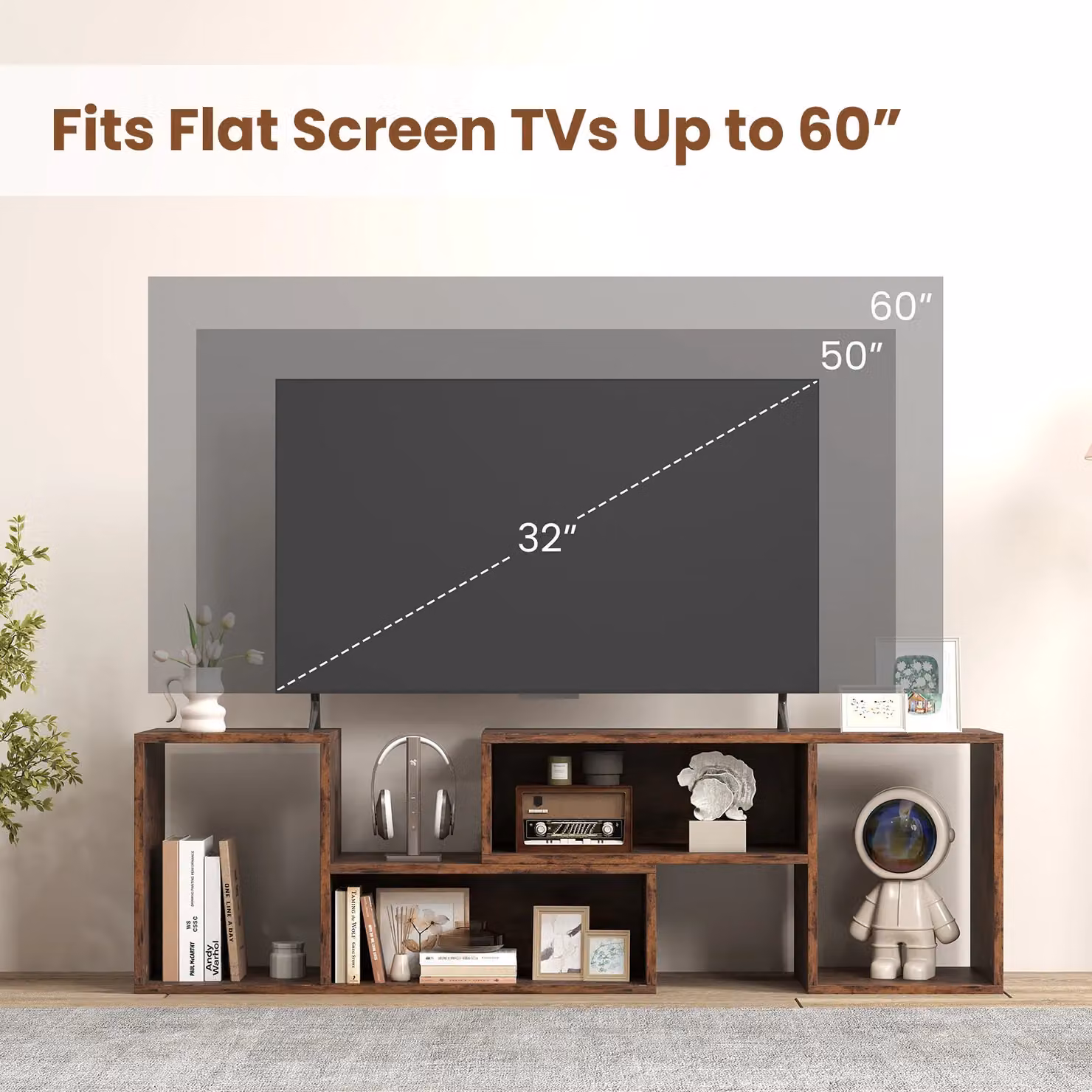 Costway 2-Piece Modern Minimalist Brown Wood Entertainment Centre and Console TV Stand – 6