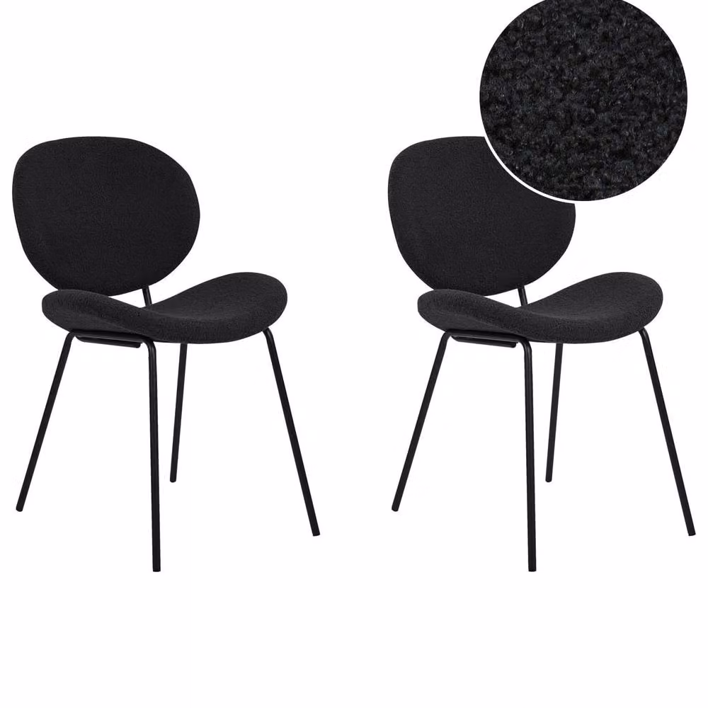 Wyld and Coco Set of 2 Black Bouclé Armless Dining Chairs with Iron Legs – 2