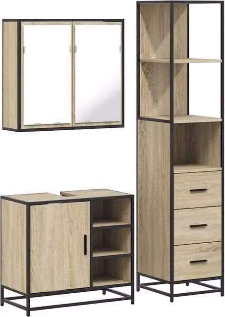 Berkfield Home 3 Piece Industrial Bathroom Furniture Set in Brown Sonoma Oak Engineered Wood
