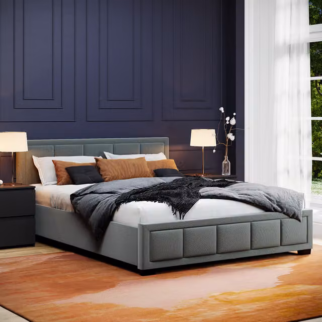 Vida Designs Vanita Modern Upholstered Fabric Bed in Light Grey, W/D/H: 180 x 200 cm