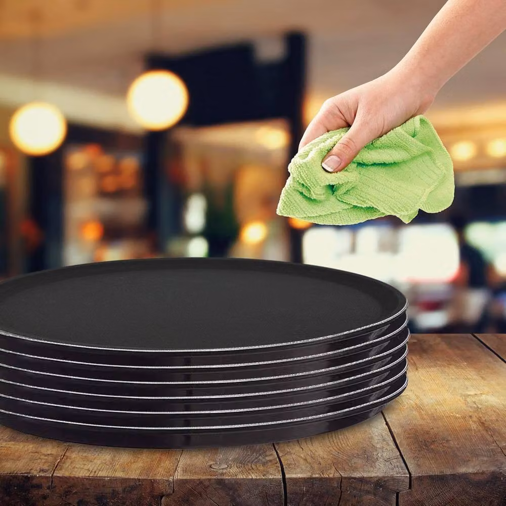 Volila Black Round Non-Slip Serving Tray, 2 Pack, Diameter: 40 cm – 3
