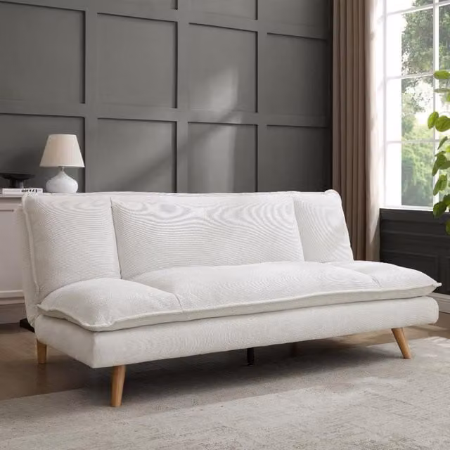 Bonnet Cream Linen Upholstered Click-Clack Sofa Bed with Scandinavian Design