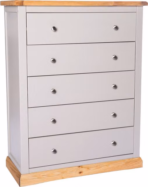 Cabinet Bits Bomporto 5 Drawer Chest of Drawers in Light Grey with Chrome Knobs