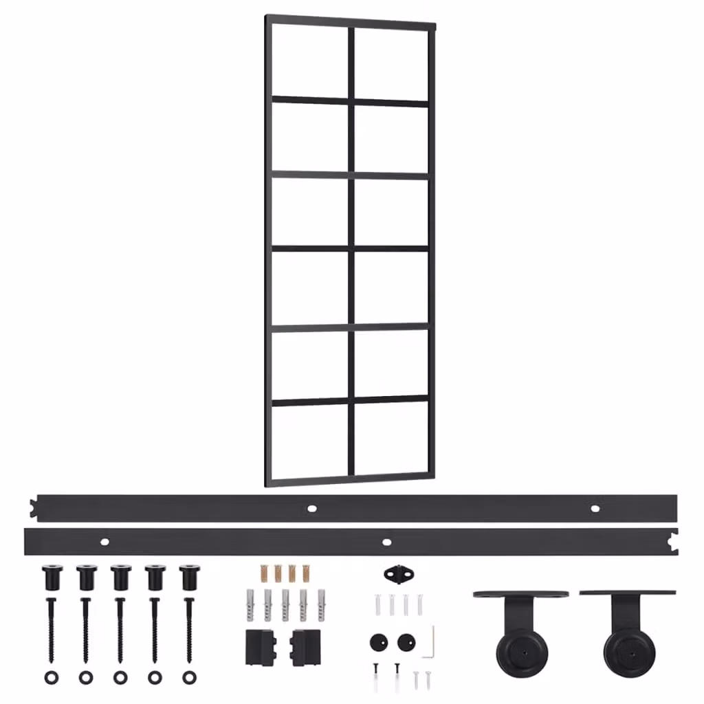 Berkfield Home Sliding Door with Hardware Set, Black ESG Glass and Aluminium, W: 76 cm, H: 205 cm – 2