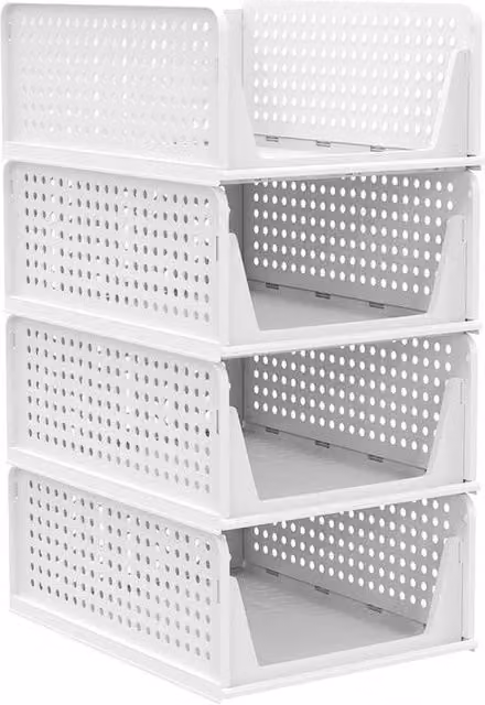 NESTLUNE 4-Piece Folding Wardrobe Storage Organiser with Handles in White