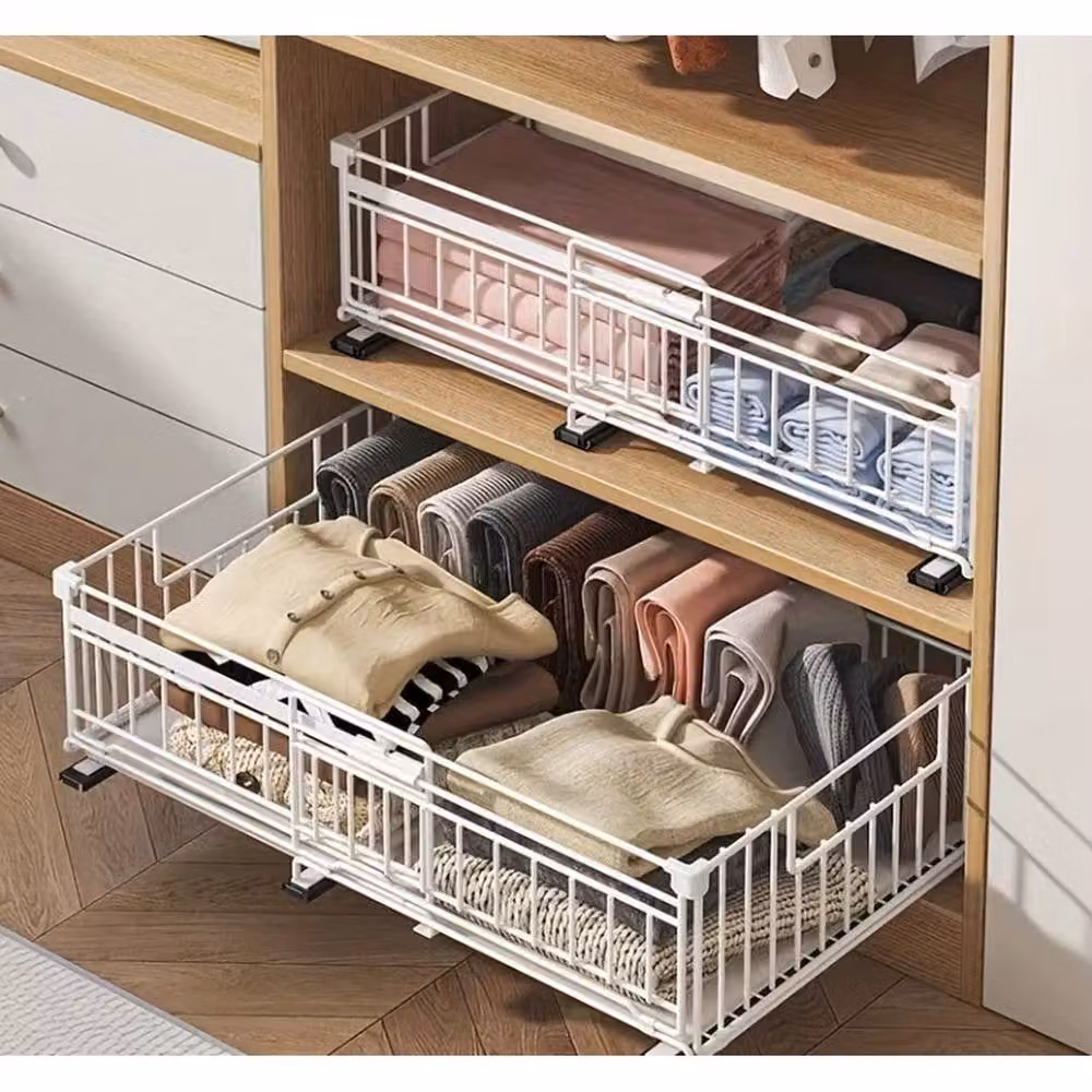 FORGEVIO White Metal Kitchen and Bathroom Pull Out Cupboard Organiser Drawer Insert – 2