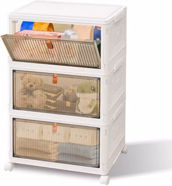 Kelvenix 3 Tier Stackable Storage Box with Wheels and Lid, White, W/D/H: 59 x 39 x 28 cm – 1