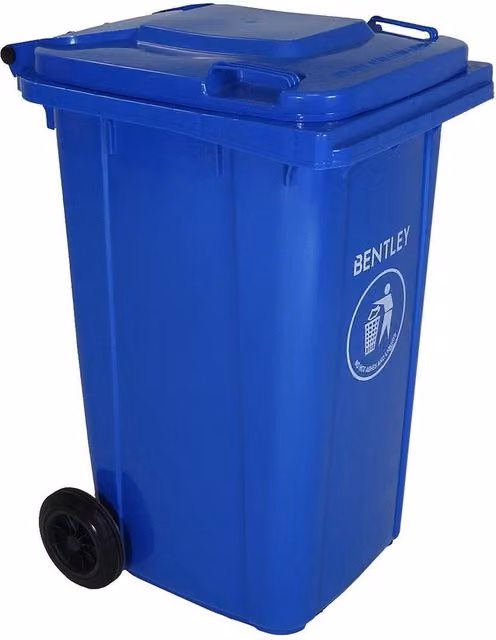Charles Bentley 240 Litre Blue Plastic Wheelie Bin with Flip Lid, H 99 x W 73 x D 58.5 cm