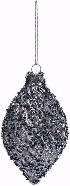 KDMD Midnight Blue and Grey Sequin Teardrop Glass Christmas Bauble 2 Pack, Diameter: 12 cm – 1