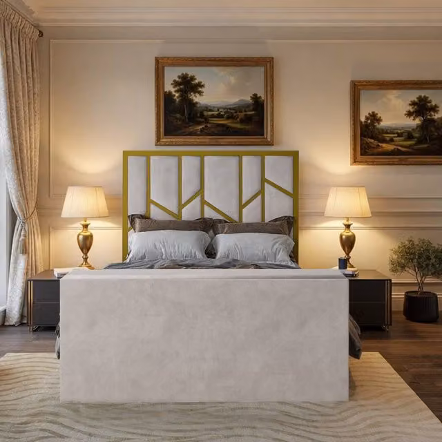 KDMD Alderley Luxe Upholstered Gold Television Bed Frame, Super King Size (W/D/H: 200 x 152 x 198 cm)